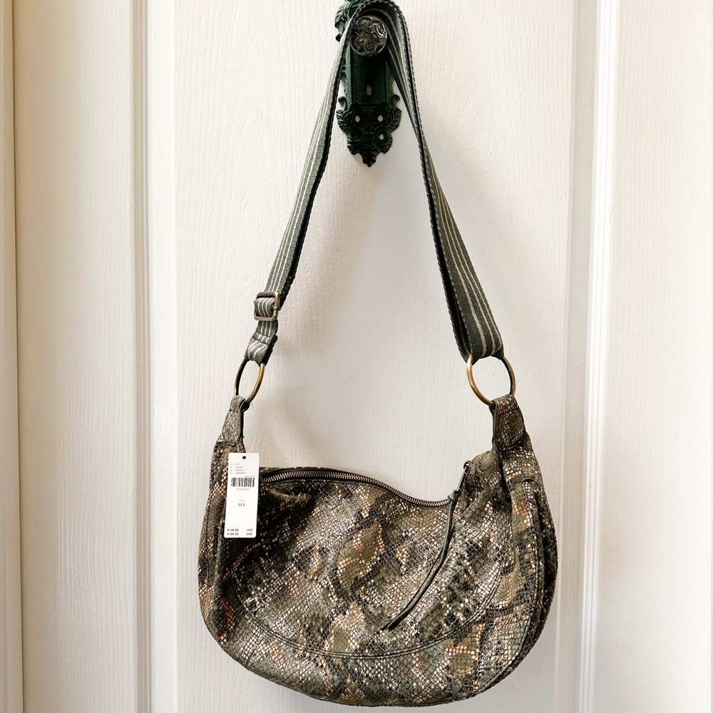 BRAND NEW Anthropologie Green Snakeskin Pattern Adjustable Shoulder Bag Purse